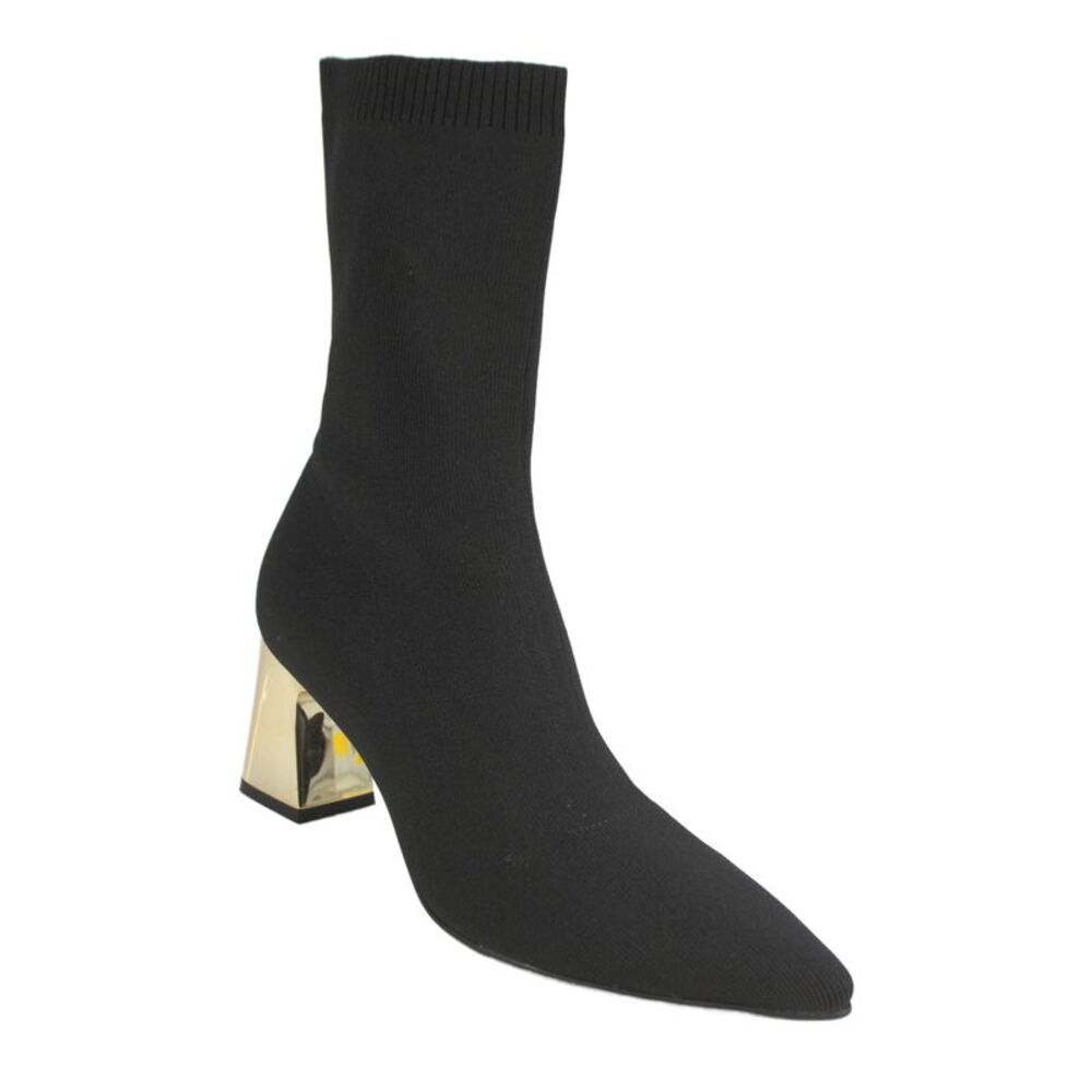 Torgeis New York Womens Gold Tone Block Heels Knit Boots Shoes Black Size 11